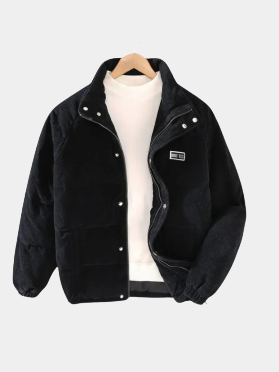 Blouson matelassé aspect velours côtelé noir