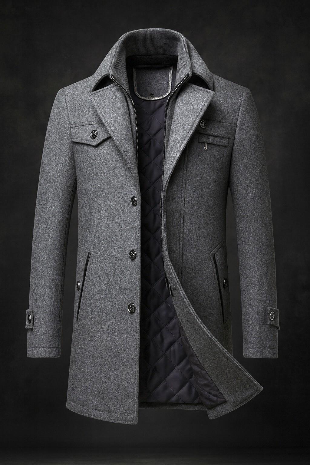 Manteau mi-long aspect lainage homme coloris gris, vue de face