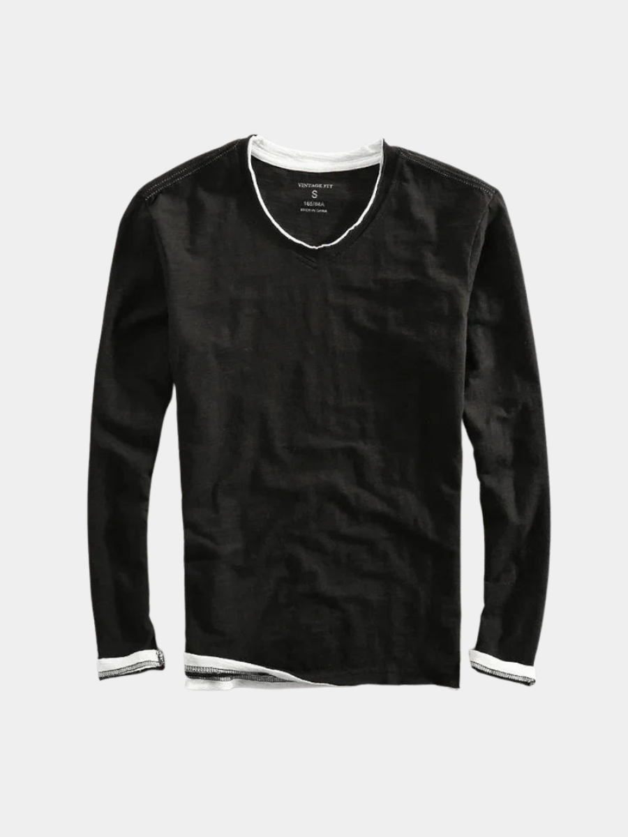 T-shirt à manches longues en coton essentiel coupe décontractée homme – Eysines