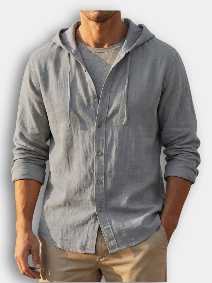 Chemise boutonnée à capuche aspect lin