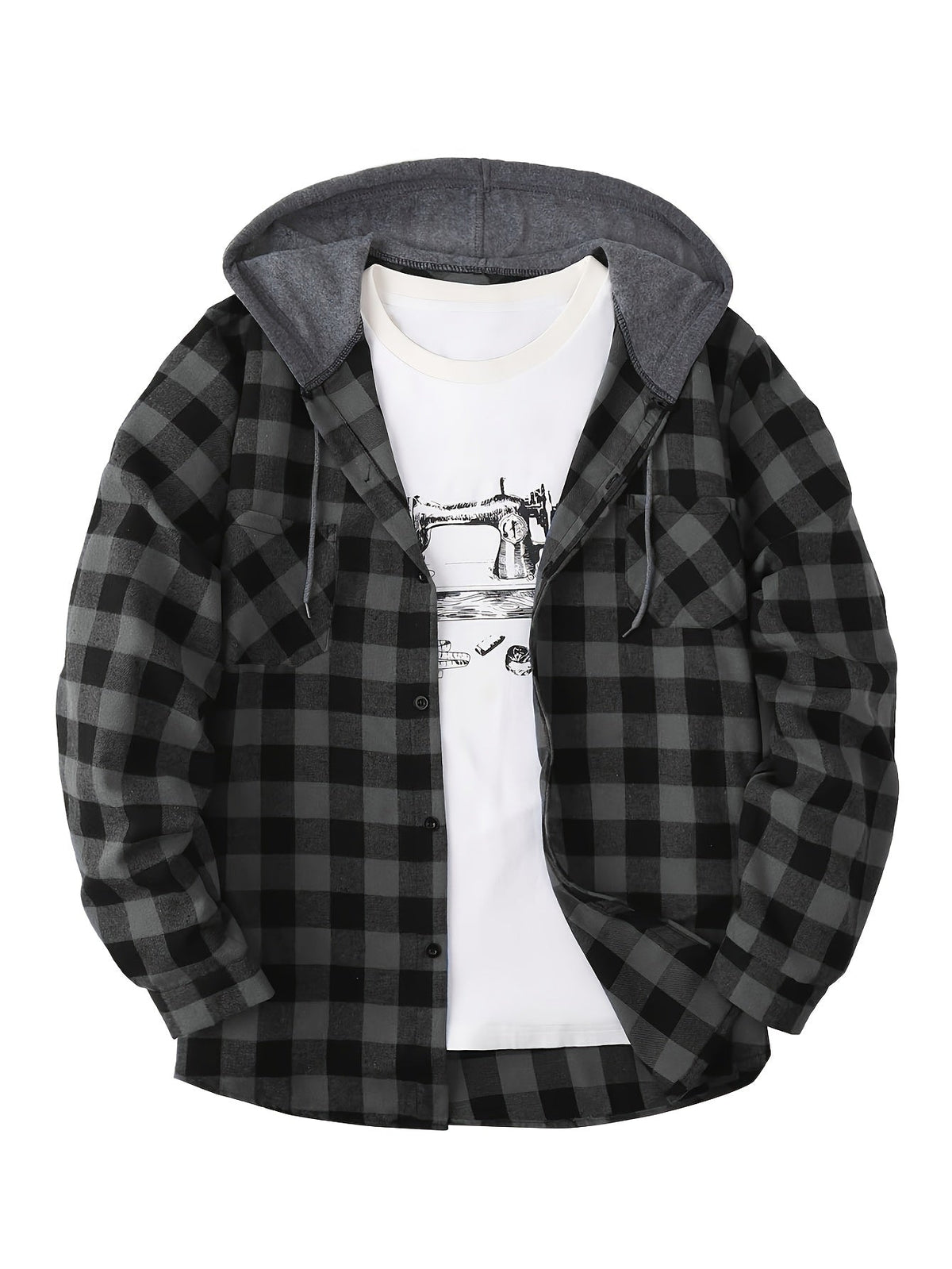 Chemise à capuche boutonnée à carreaux