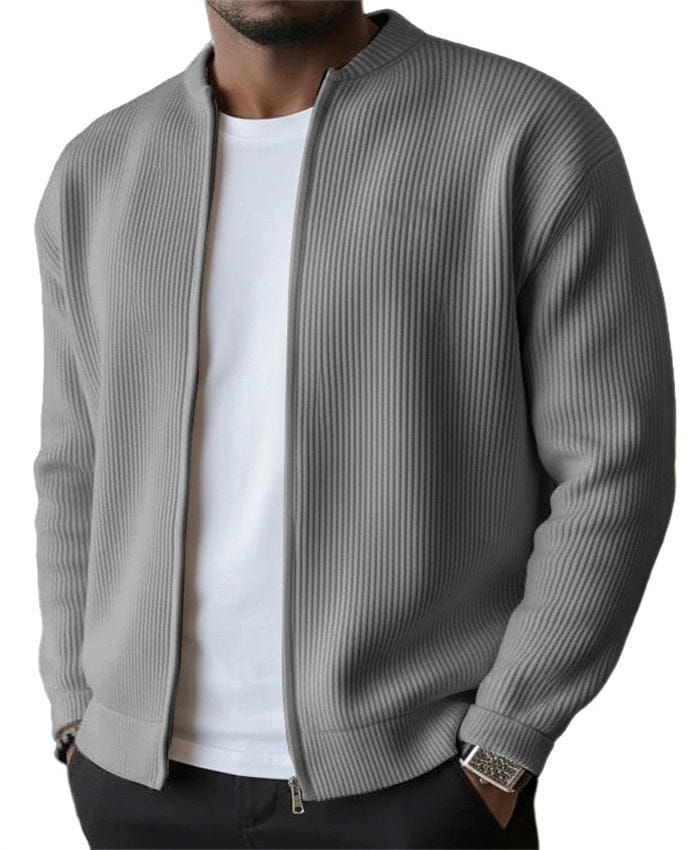Cardigan zippé en maille côtelée
