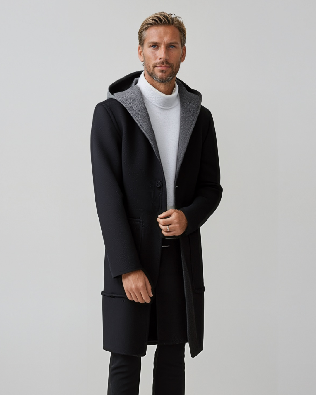 Manteau aspect lainage à capuche boutonné