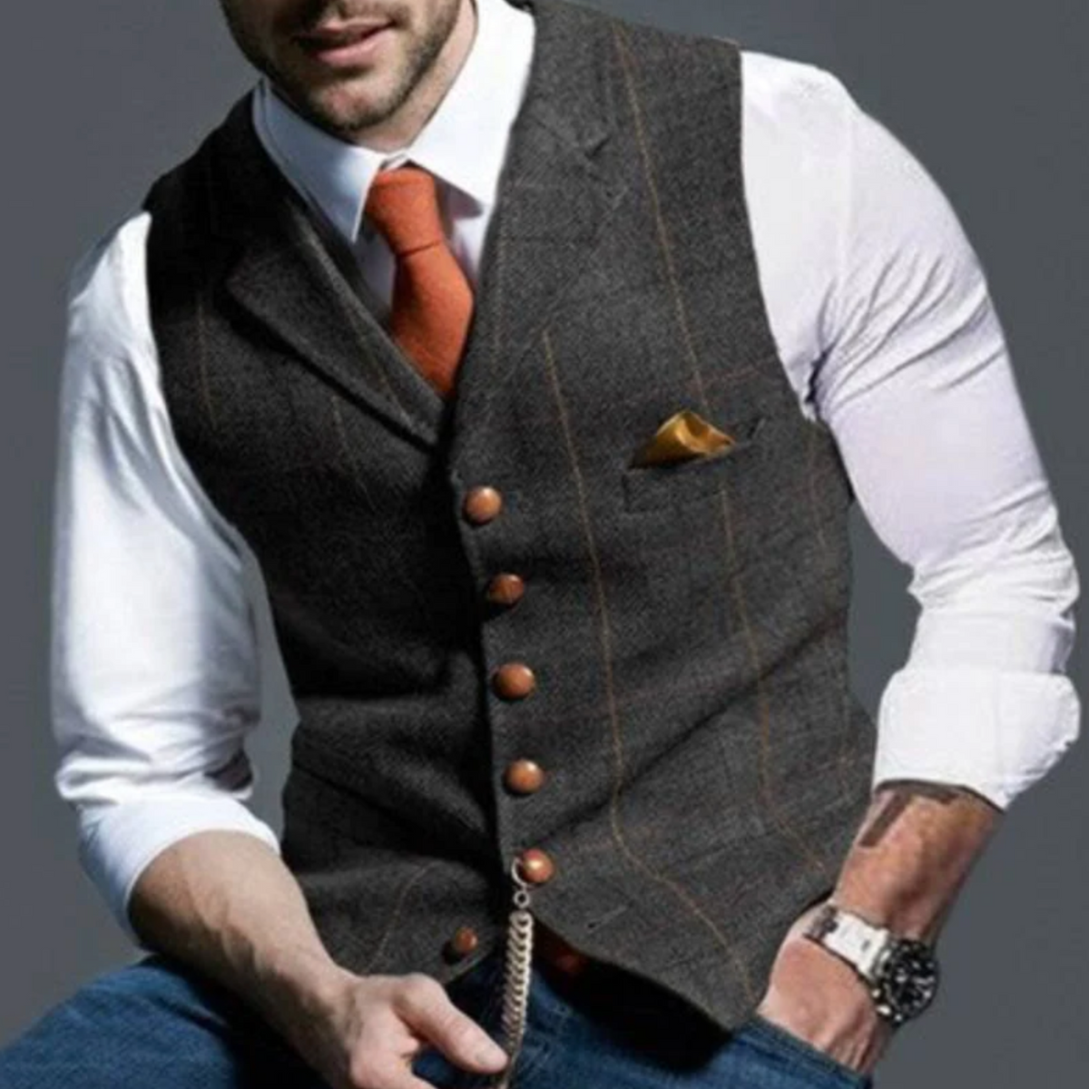 Gilet de costume slim boutonné élégant style chic intemporel homme – Cléry