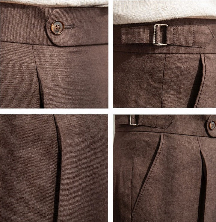 Pantalon à pinces aspect lin