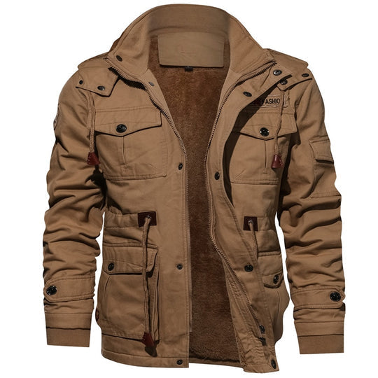 Veste utilitaire homme kaki ouverte sur sa doublure douce