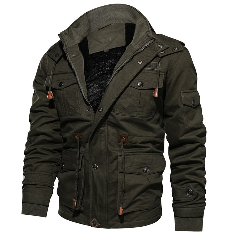Veste utilitaire homme vert, vue de trois quarts avec poches à rabat