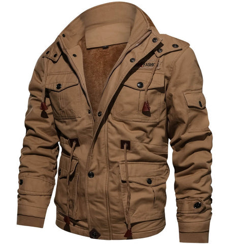Veste utilitaire à capuche homme coloris kaki, vue de face