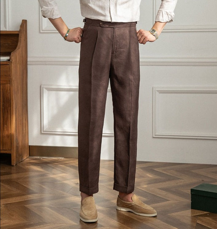 Pantalon à pinces aspect lin