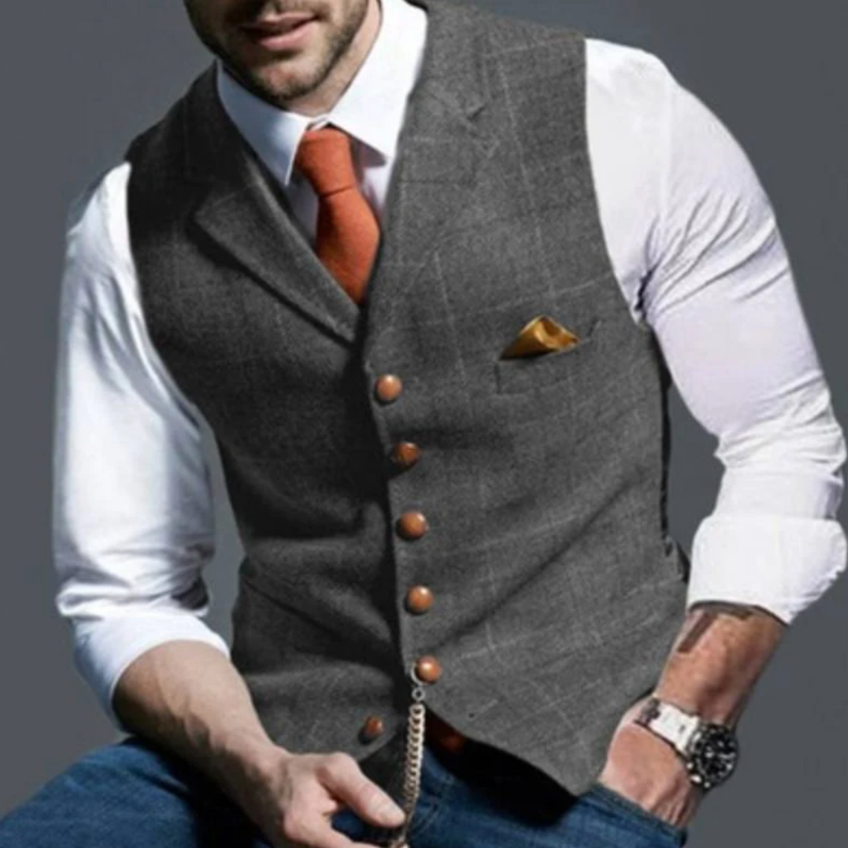 Gilet de costume slim boutonné élégant style chic intemporel homme – Cléry