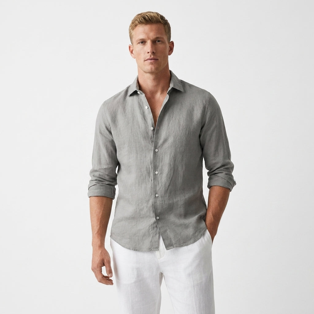 Chemise en lin à col classique coupe décontractée pour l'été homme – Colleville