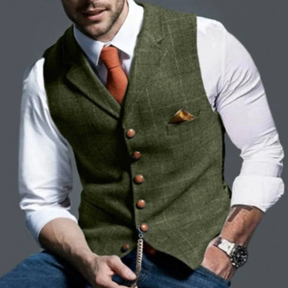 Gilet de costume slim boutonné élégant style chic intemporel homme – Cléry