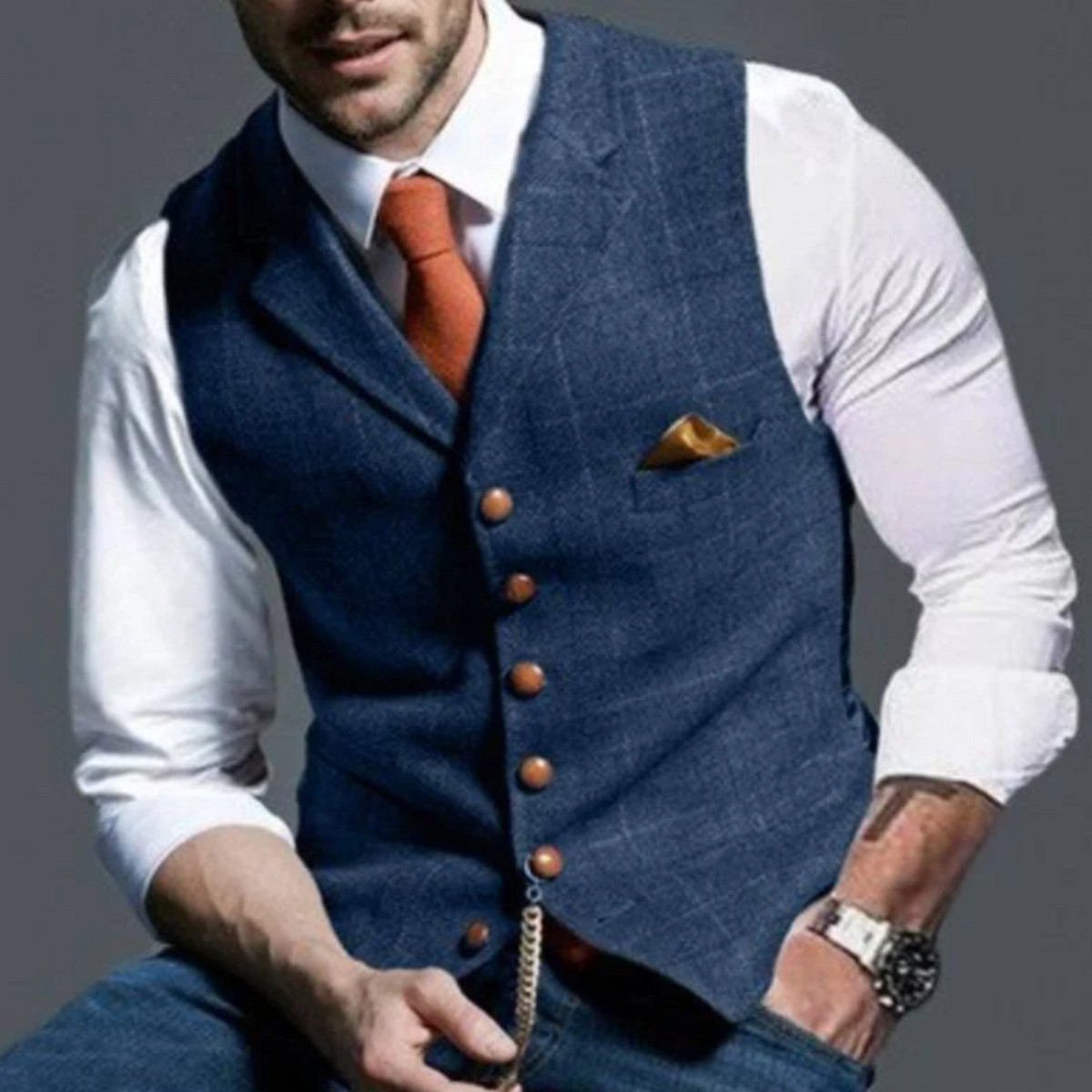 Gilet de costume slim boutonné élégant style chic intemporel homme – Cléry