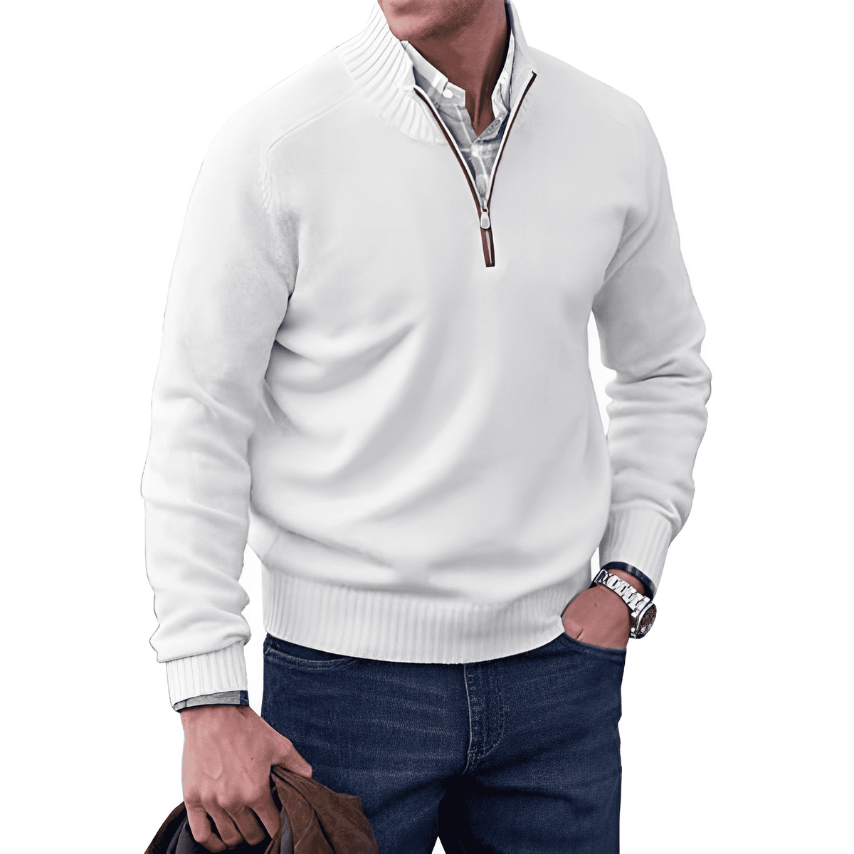 Pull zippé en maille cachemire col montant homme – Castiglione