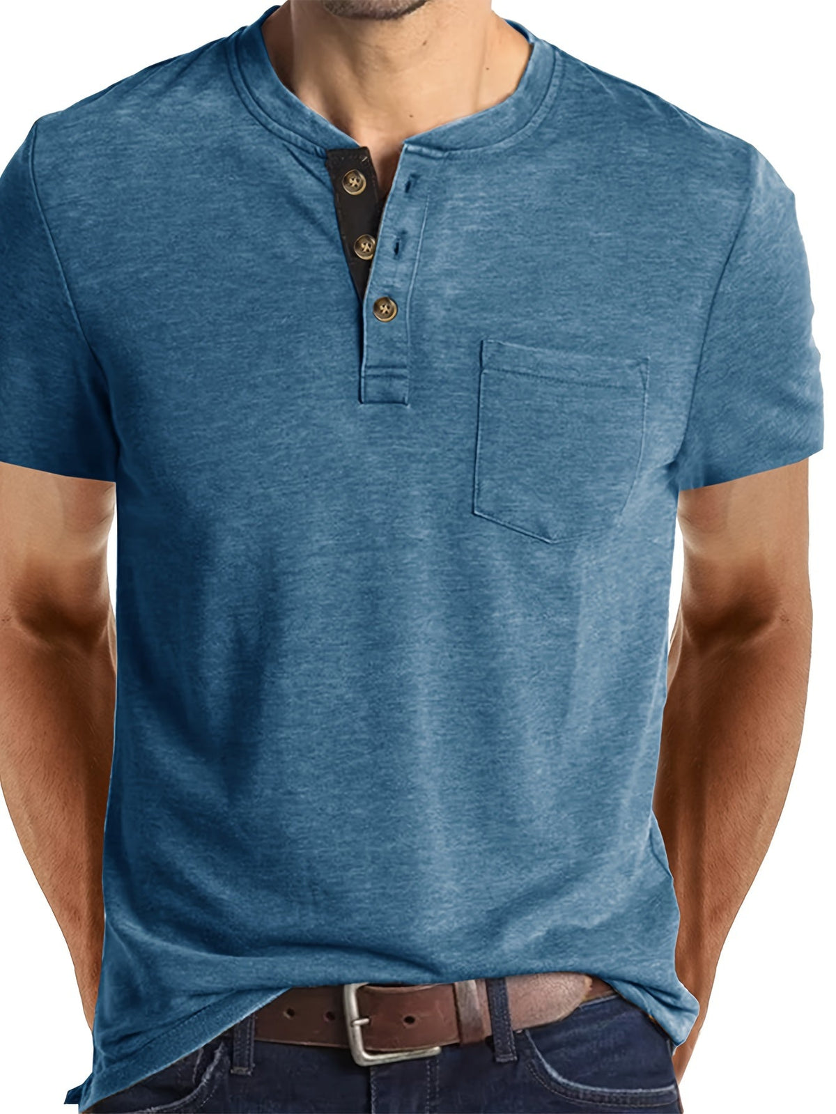 T-shirt henley manches courtes uni
