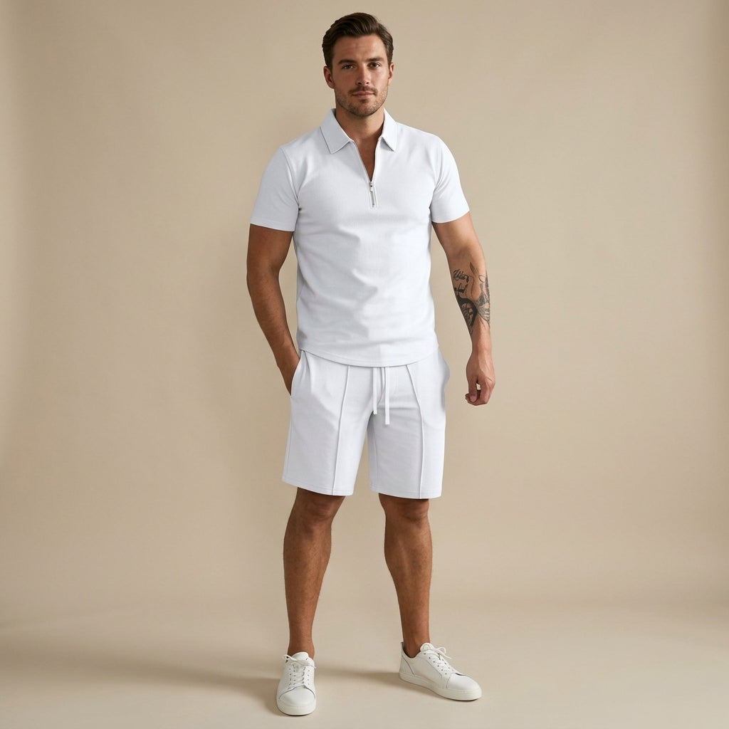 Ensemble deux pièces polo zippé et short assorti d'été homme – Landéda