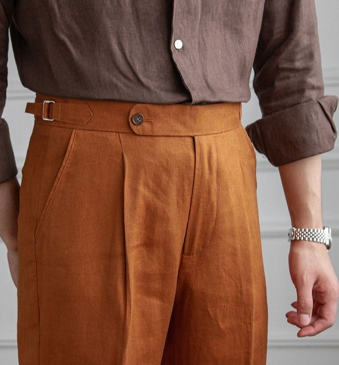 Pantalon à pinces aspect lin