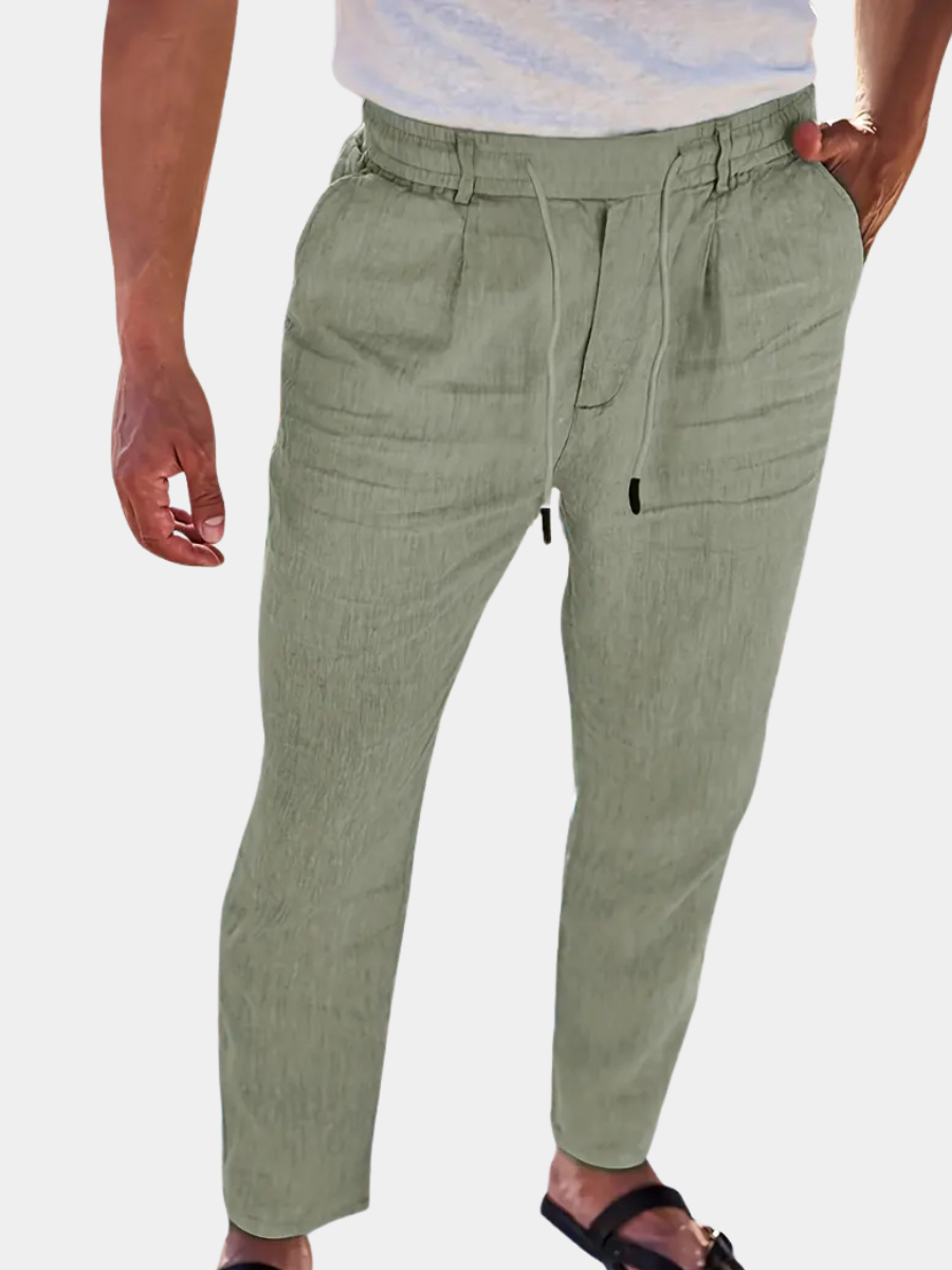 Pantalon large aspect lin à cordon