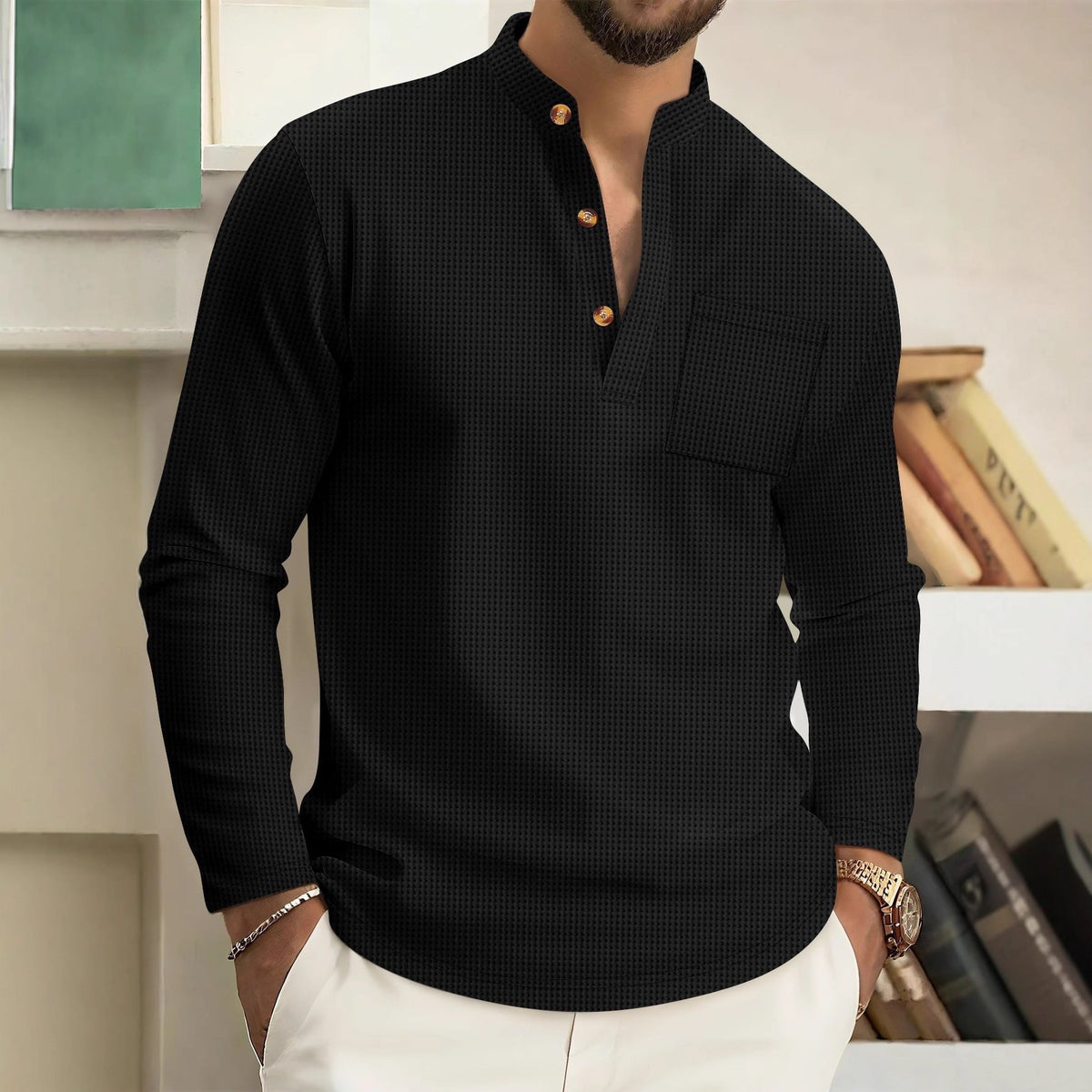 Chemise col officier aspect lin
