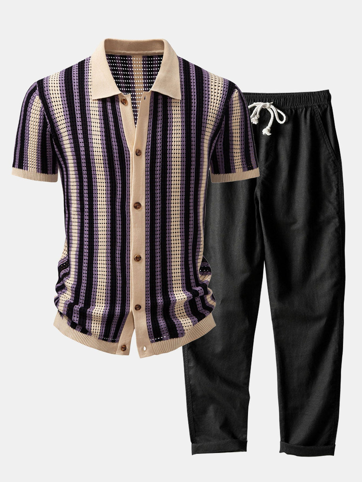 Ensemble chemise fluide rayée et pantalon droit