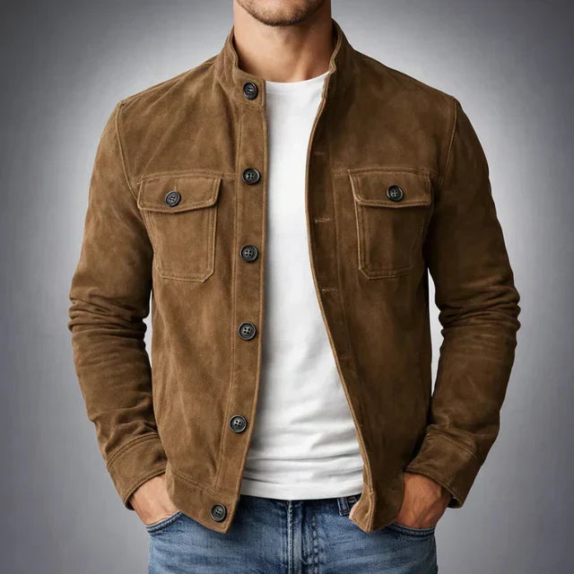 Veste aspect daim boutonnée poches à rabat