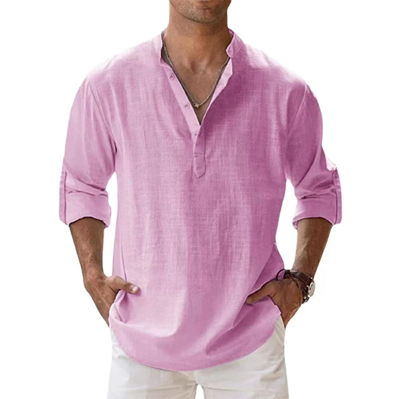 Chemise henley en lin col boutonné coupe décontractée homme – Ranelagh