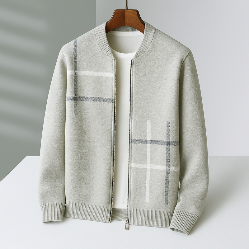 Cardigan zippé en maille à carreaux