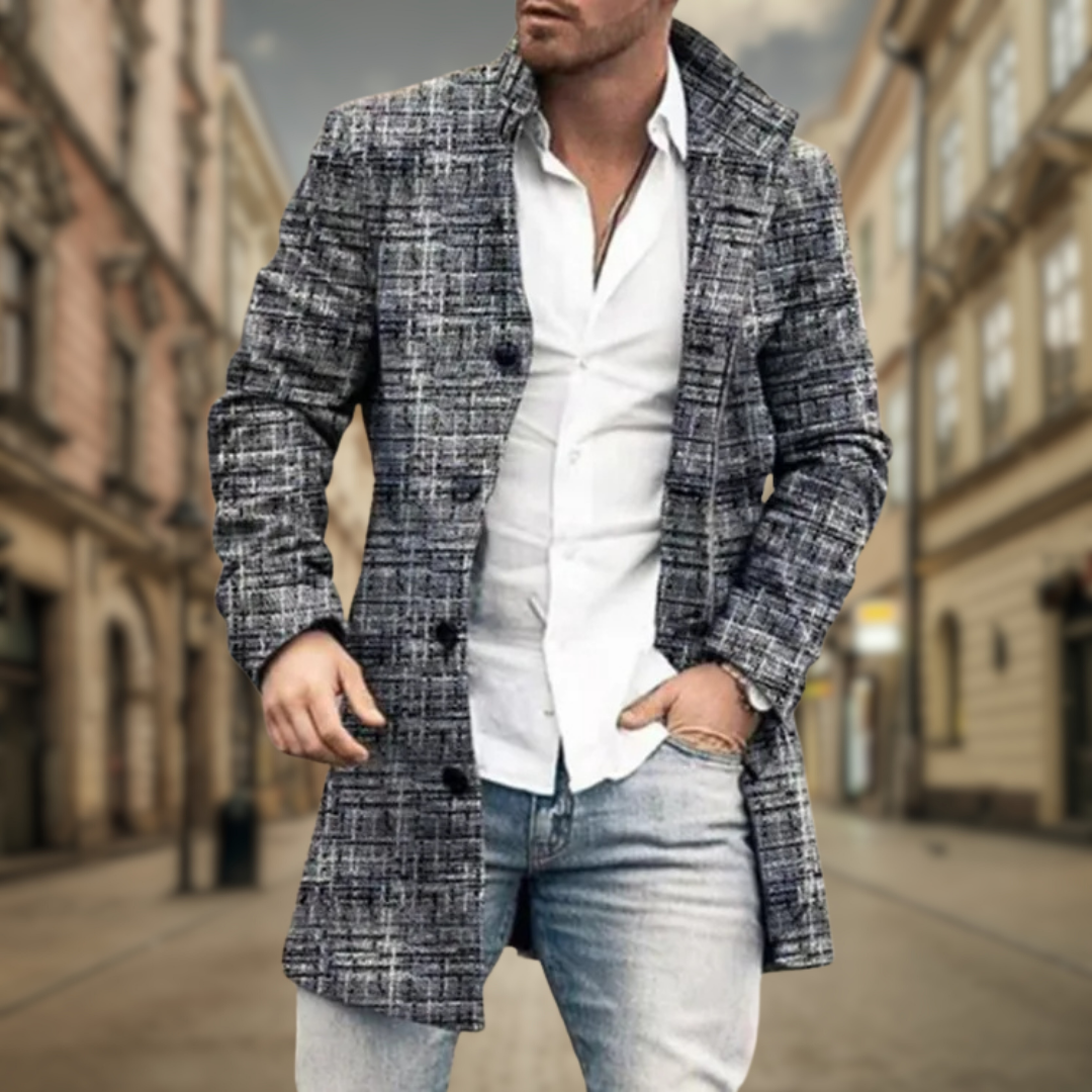 Manteau élégant en lainage coupe droite à carreaux homme – Questembert