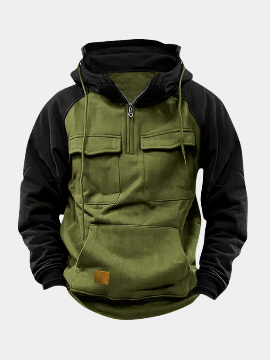 Sweat à capuche demi-zip bicolore