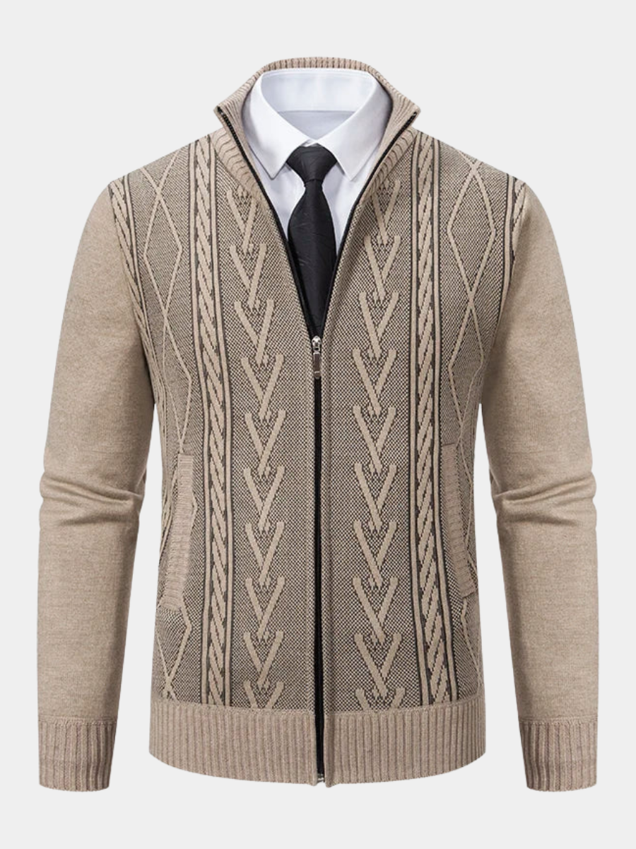 Gilet zippé col montant maille torsadée