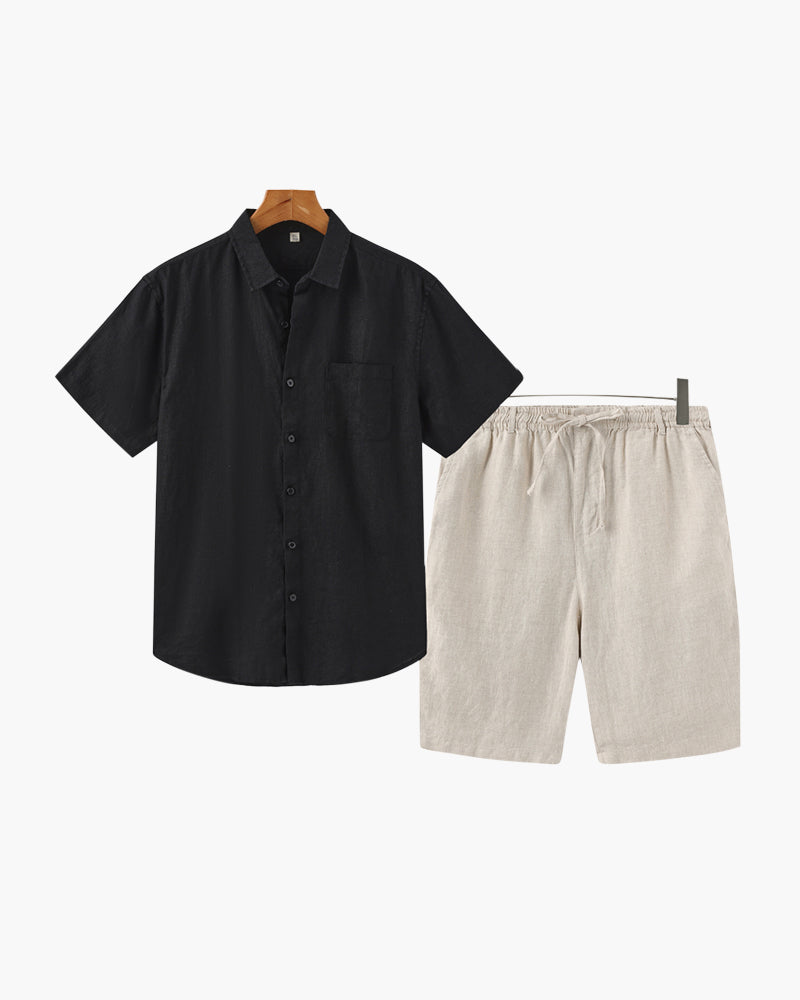 Ensemble chemise en lin et short décontracté d'été coordonné homme – Villenave