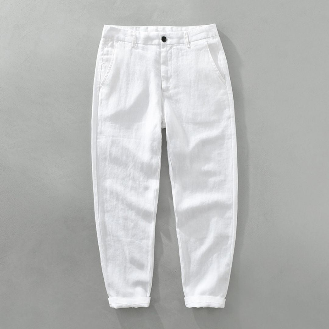 Pantalon fuselé aspect lin léger
