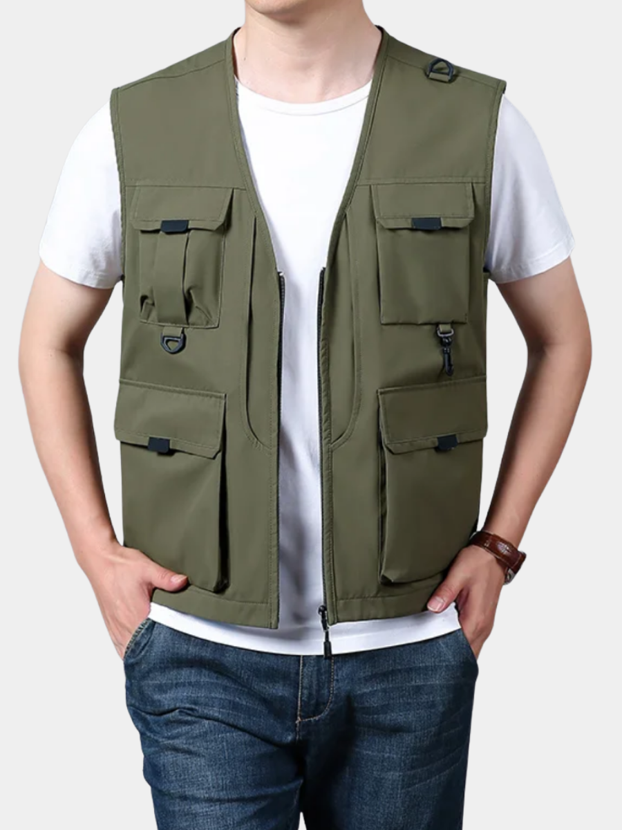 Gilet cargo sans manches multi-poches kaki