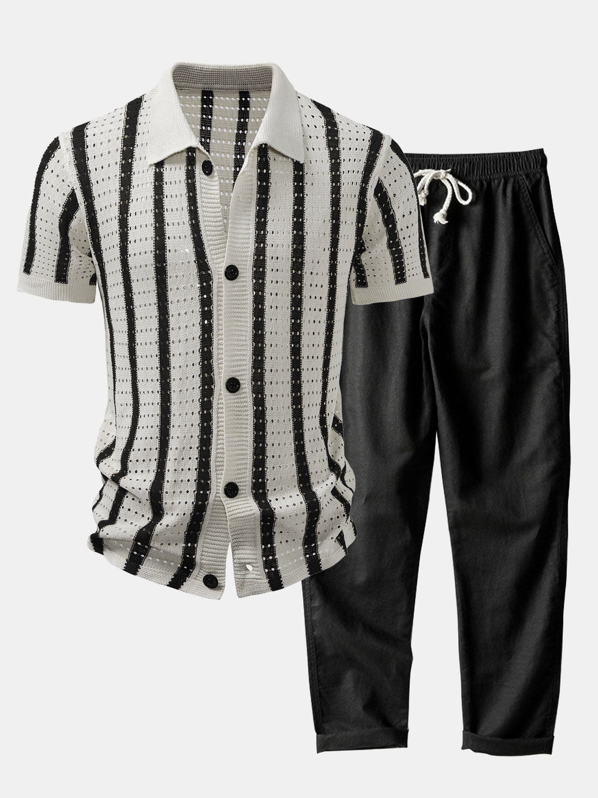 Ensemble chemise rayée ajourée et pantalon droit