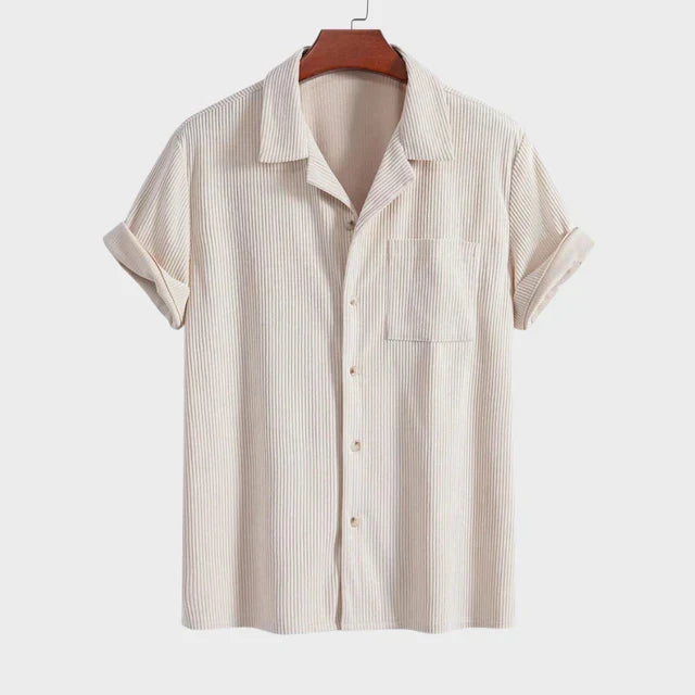 Chemise col cubain texture côtelée
