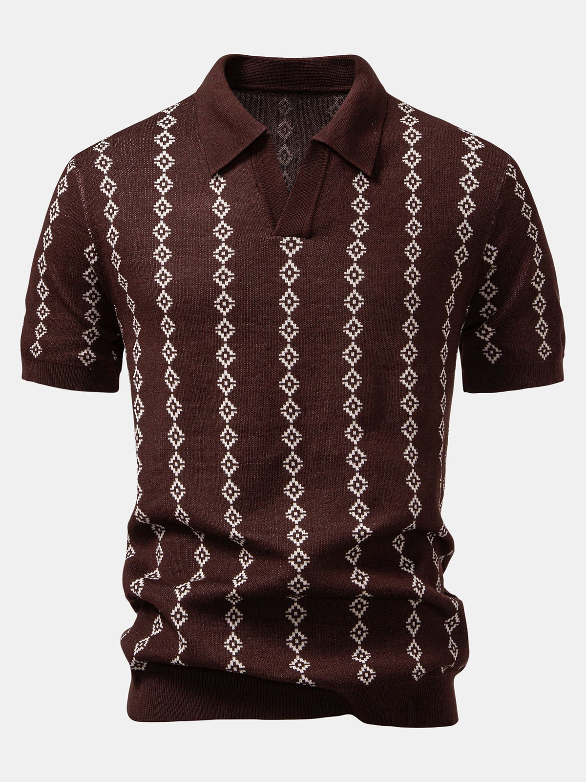Polo maille motif losanges col ouvert