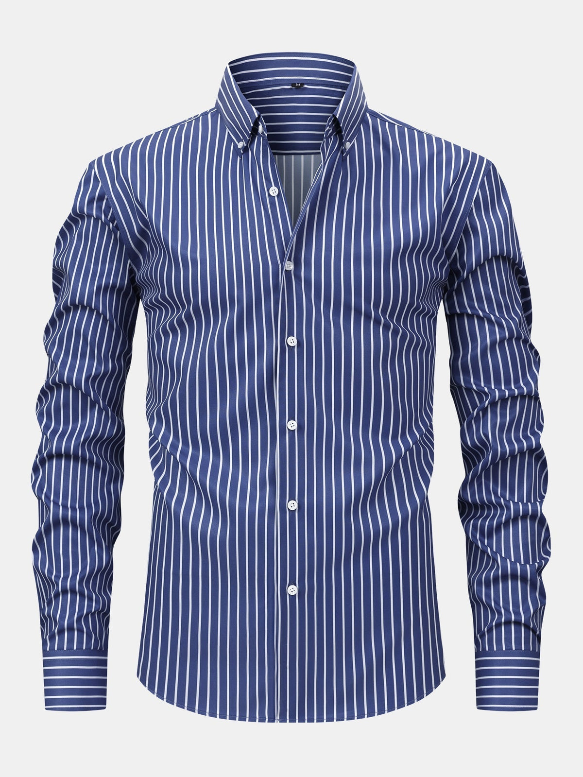 Chemise à rayures col boutonné bleu marine