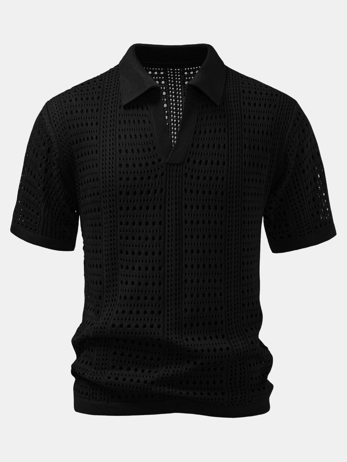 Polo col V en maille ajourée