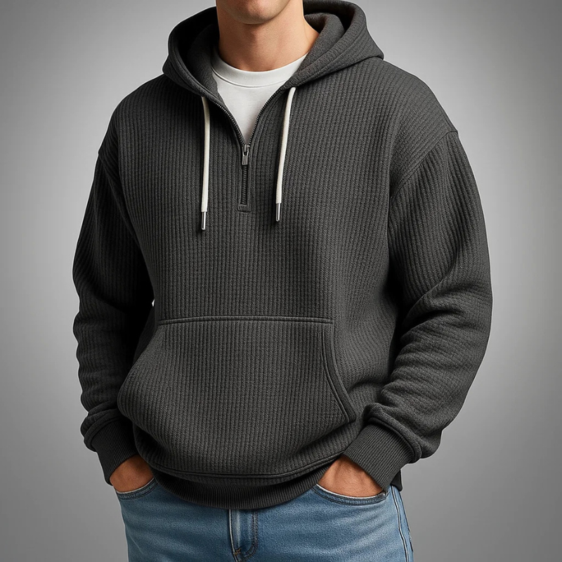 Sweat à capuche demi-zip maille gaufrée