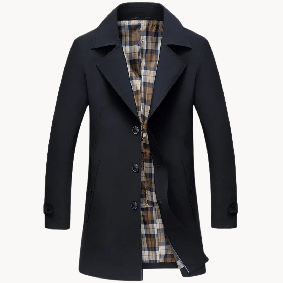 Manteau mi-long boutonné doublure à carreaux