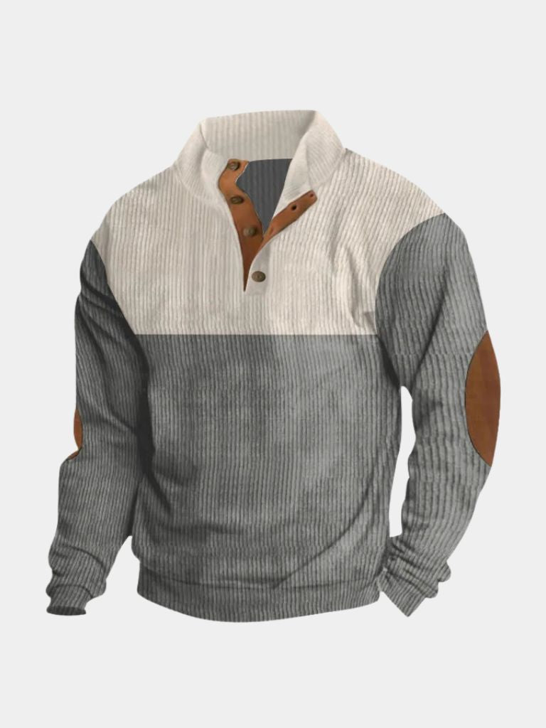 Pull col boutonné velours côtelé bicolore