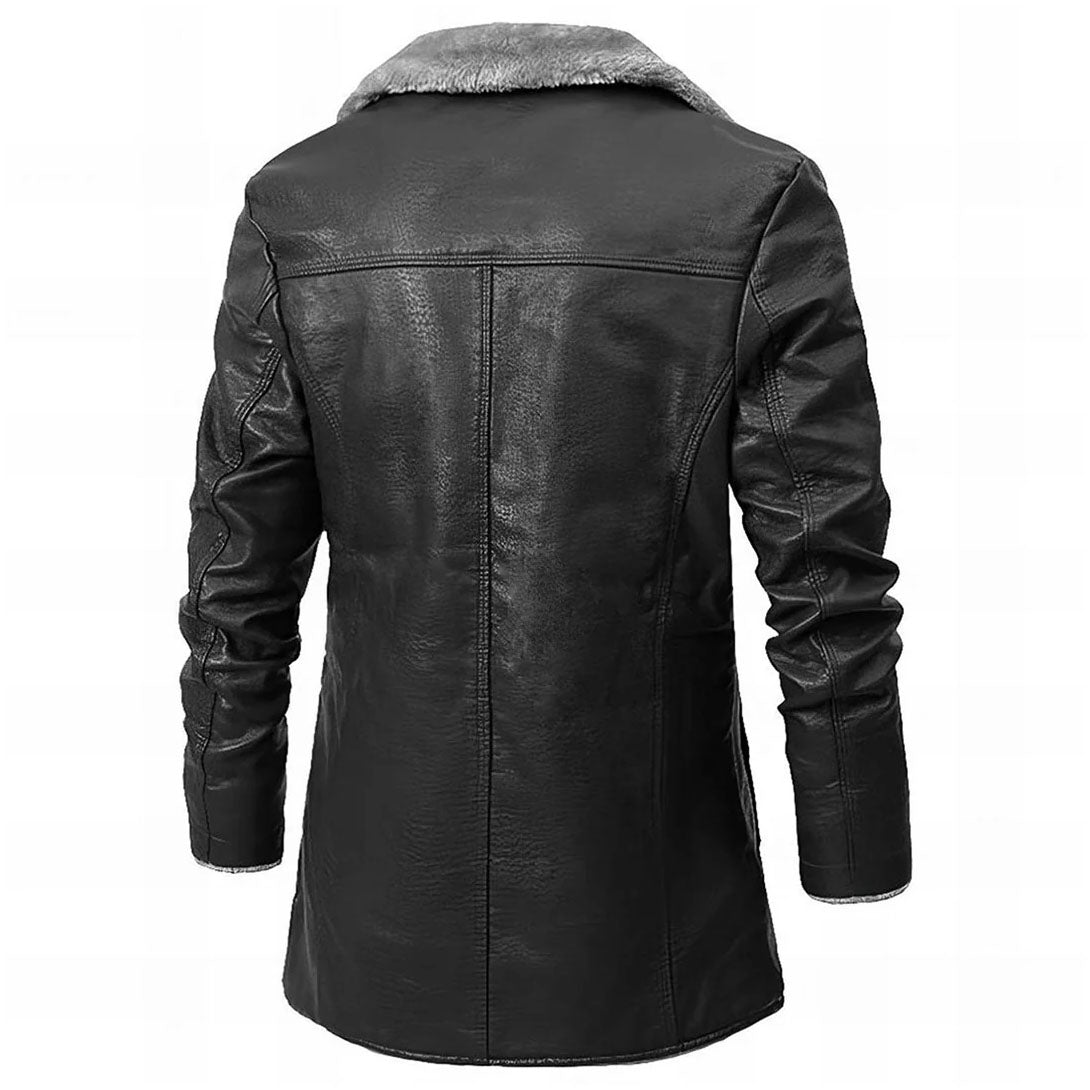 Veste mi-longue effet cuir col peluche