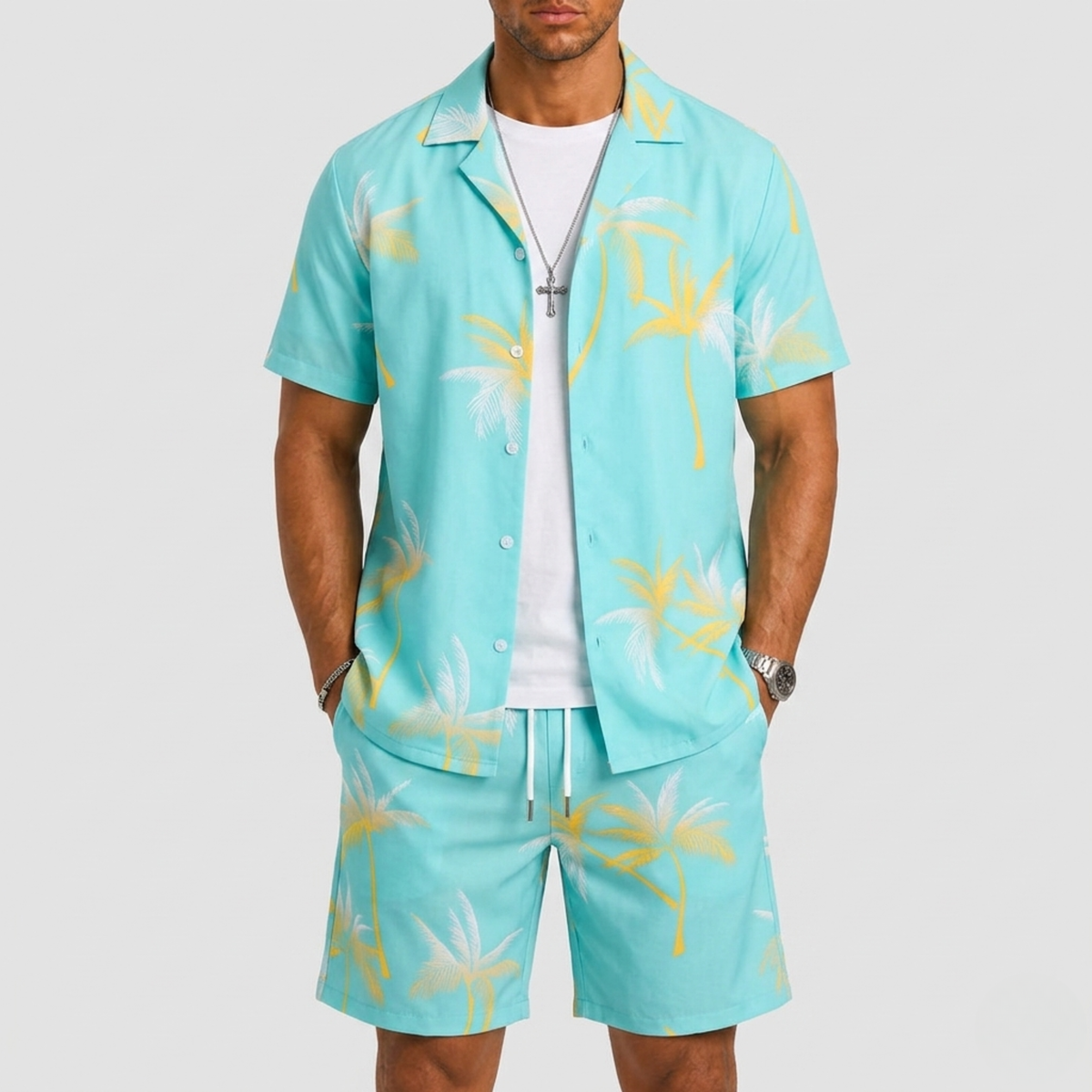 Ensemble chemise et short tropical manches courtes d'été pour vacances homme – Preignac