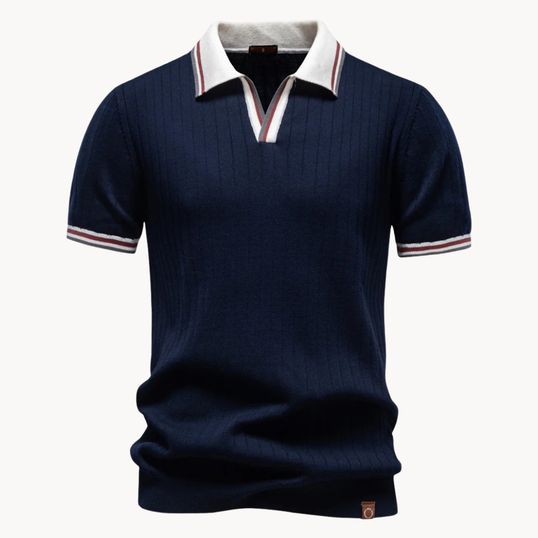 Polo maille côtelée à col contrasté