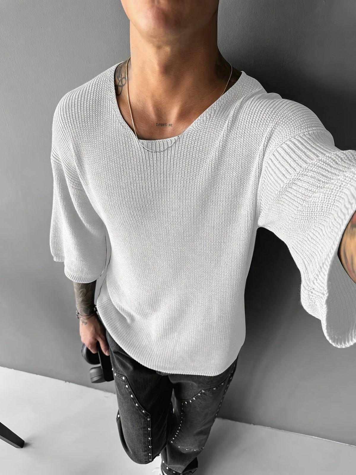 Pull maille manches courtes coupe ample