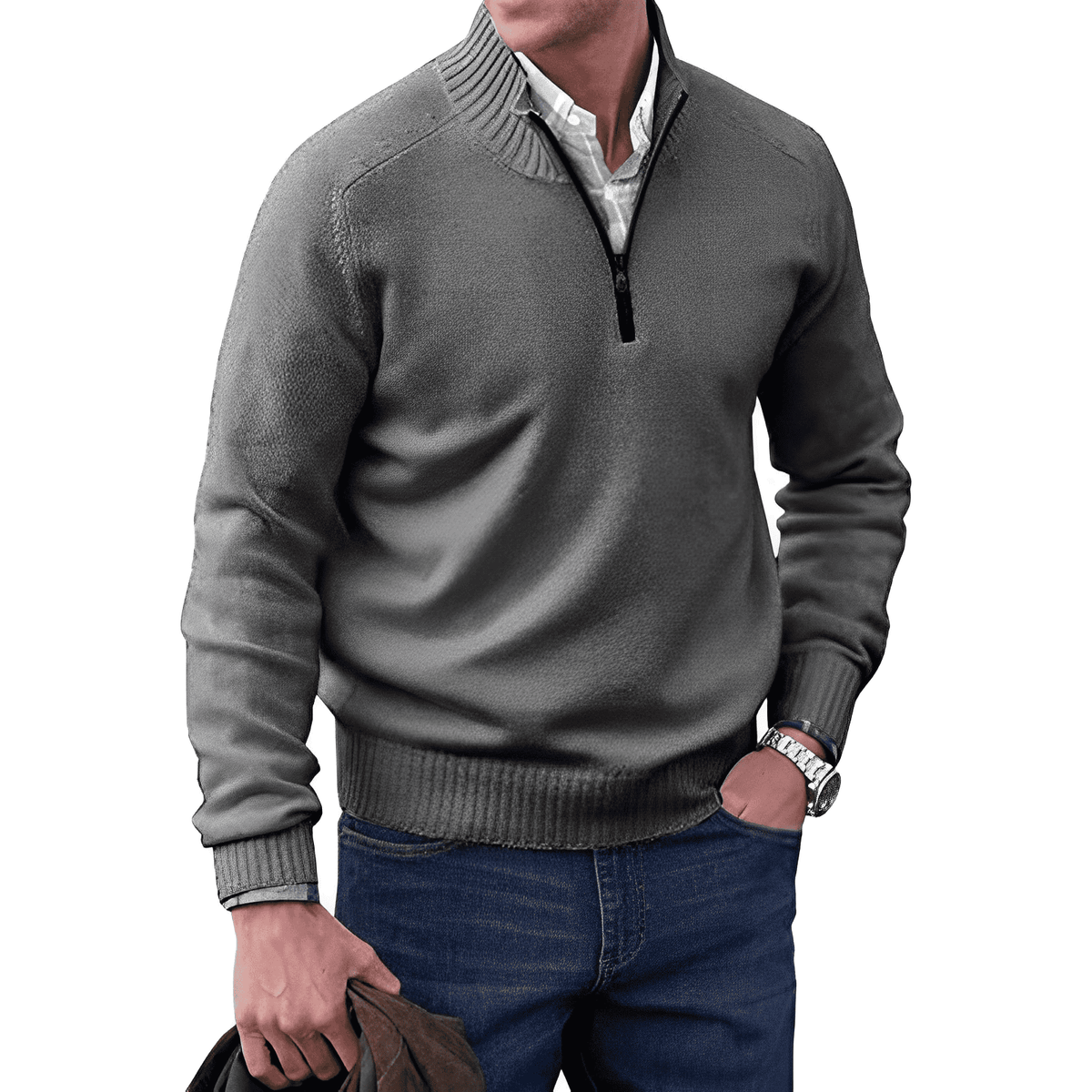 Pull zippé en maille cachemire col montant homme – Castiglione