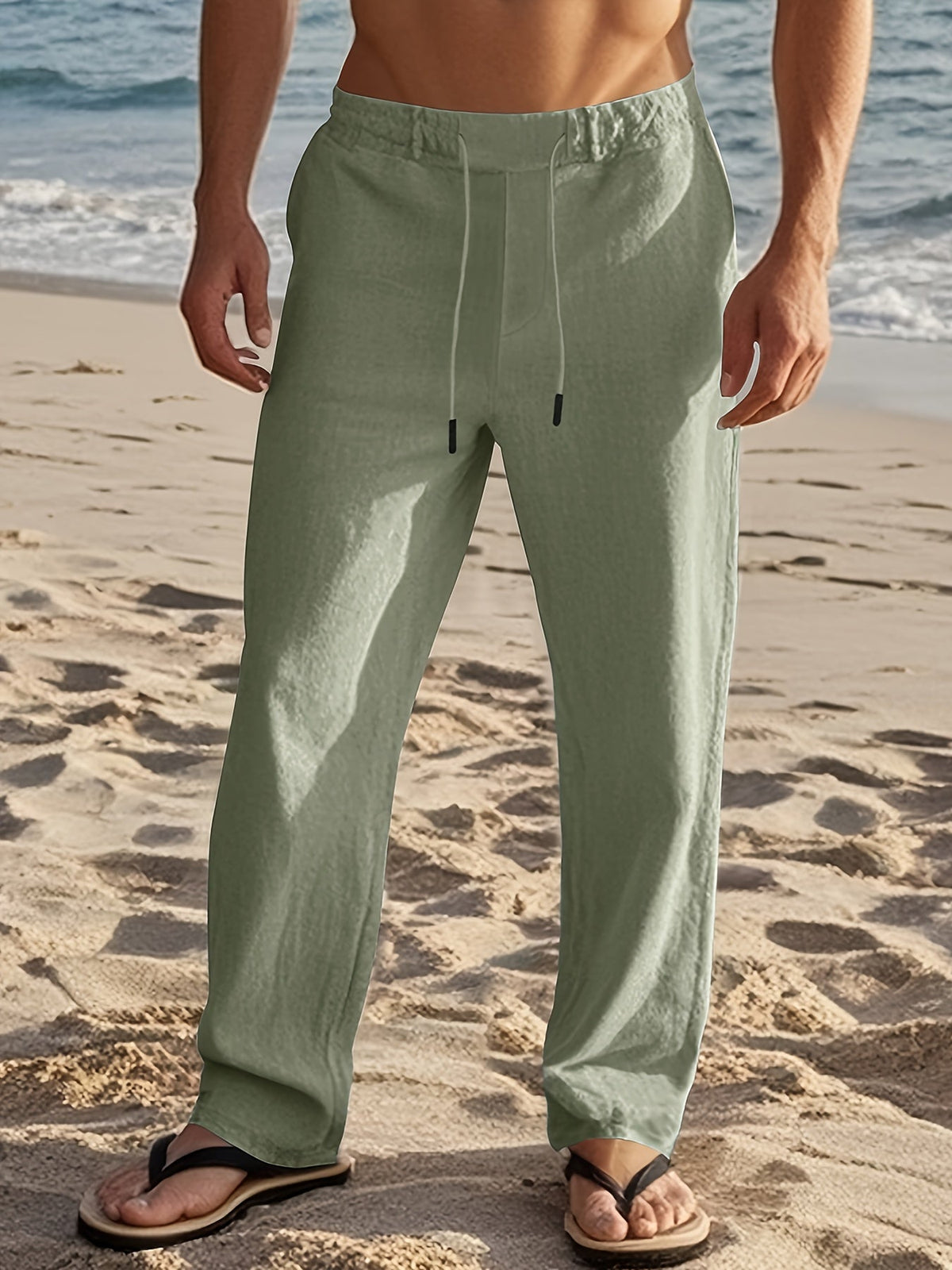 Pantalon en lin coupe ample respirant décontracté homme – Meung