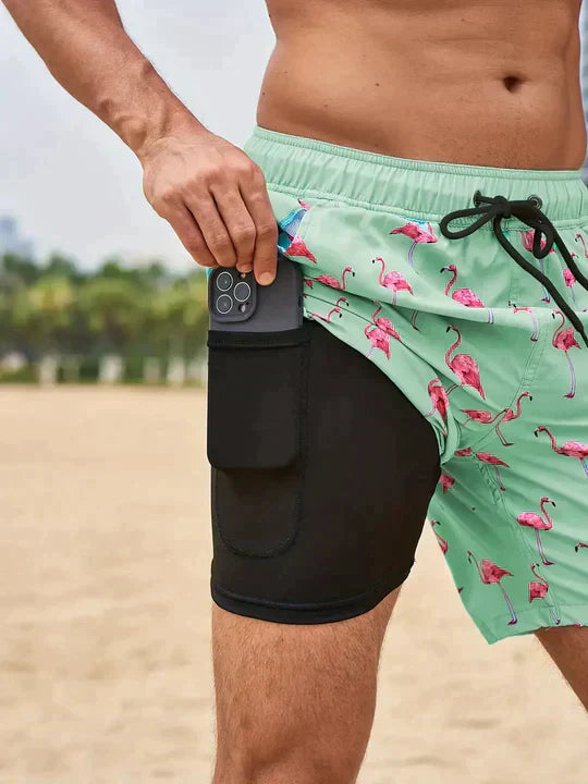 Short de bain imprimé à cordon de serrage style plage homme – Hendaye