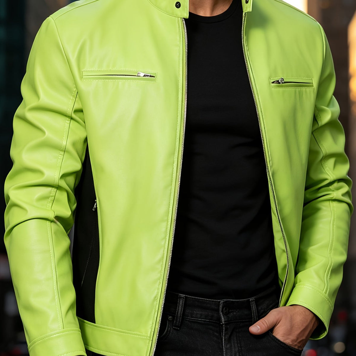 Veste effet cuir zippée col relevé