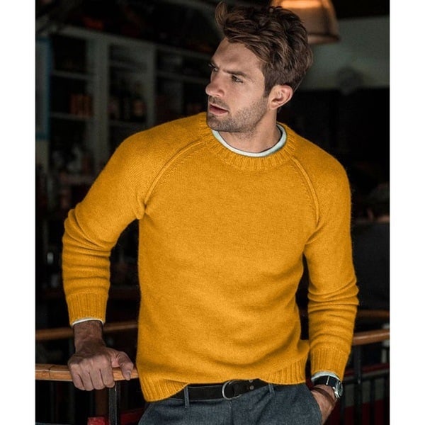Pull en tricot doux décontracté pour le quotidien homme – Jaune